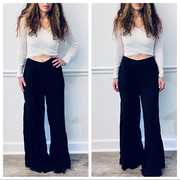Black fabulous wide leg  pocket tie waist pants - Picture 3 of 4